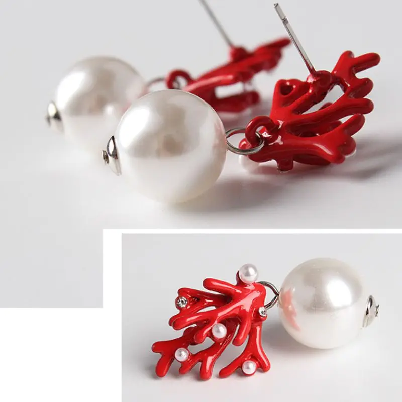 Boucles d'oreilles corail et perle