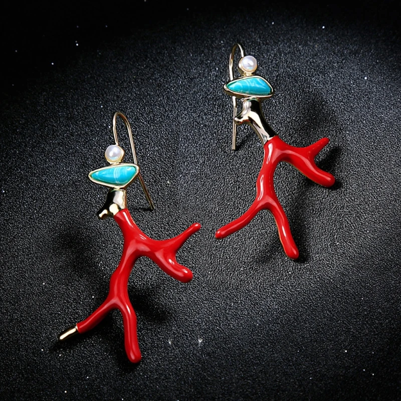 Boucles d'oreilles corail rouge et doré
