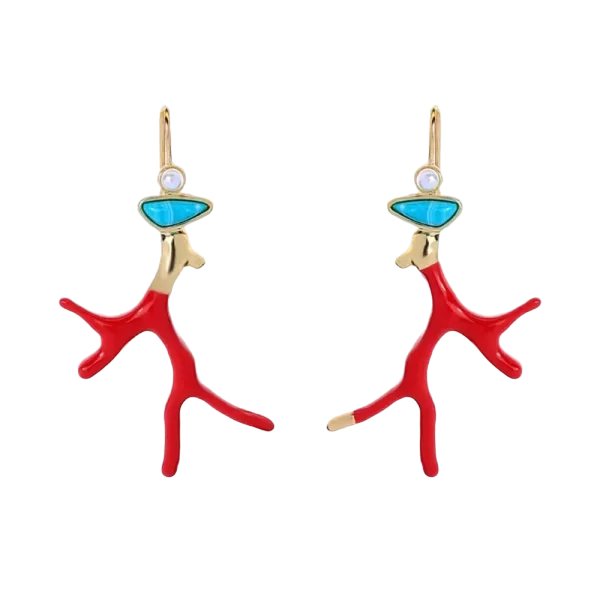Boucles d'oreilles corail rouge et doré - Rouge