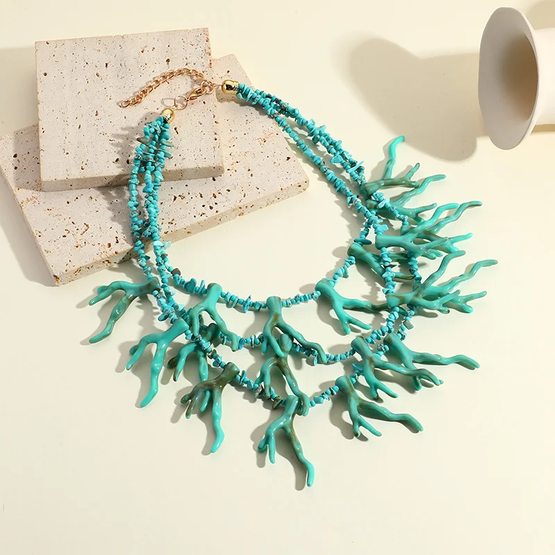 Collier corail turquoise multiple