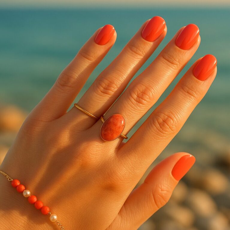 Découvrez l'ongle corail: nuance lumineuse et symbole de vitalité marine. Par Claire, experte en bijoux inspirés de la Méditerranée: signification, entretien et conseils pour sublimer vos pièces en corail et votre manucure chic.