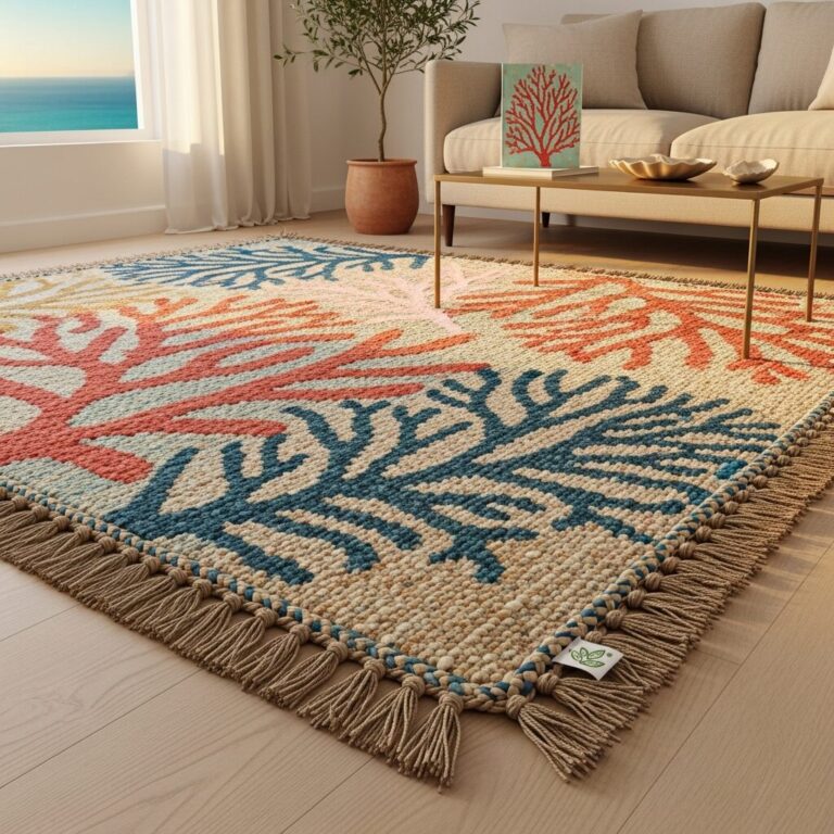 Découvrez le tapis corail: pièce unique alliant fibres durables et teintes océaniques, inspirée par la Méditerranée. Élégant et éthique, il réchauffe votre intérieur et raconte l’histoire du corail, symbole de vitalité et de protection des mers.