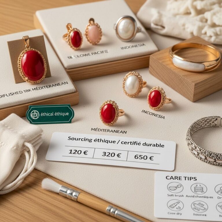 Plongez dans l’univers des bijoux en corail et découvrez le prix corail, avec une approche éthique et sensorielle. Guide expert sur les teintes (rouge, rose, blanc), origines et montures, conseils d’entretien et comparaison des prix pour choisir un bijou corail vrai et précieux.