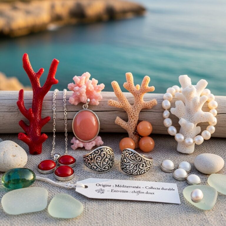 Types de corail : rouge, rose, bambou et blanc. Explorez leurs origines, nuances et usages en bijouterie, leur signification et conseils d’entretien pour des pièces éthiques et lumineuses, inspirées par la Méditerranée et l’océan.