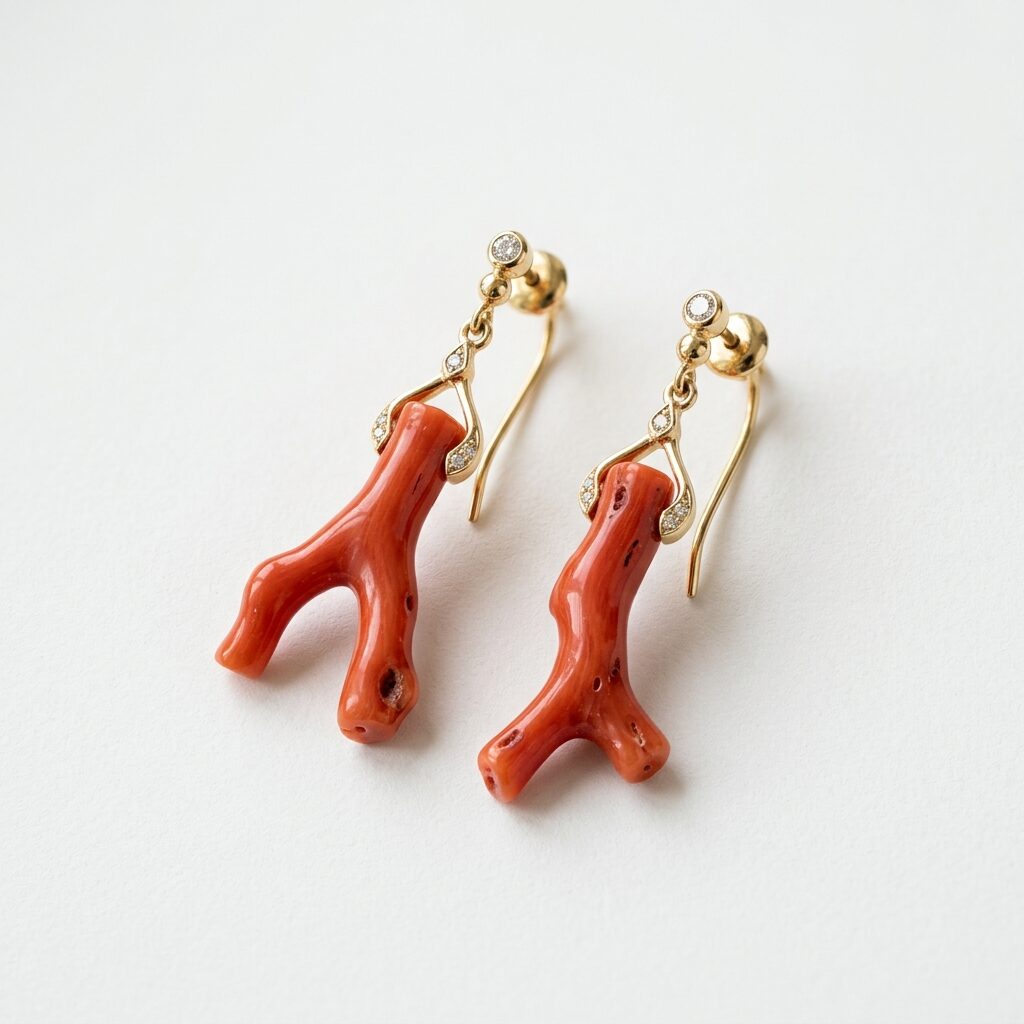 Boucles d'oreilles corail - photographie produit