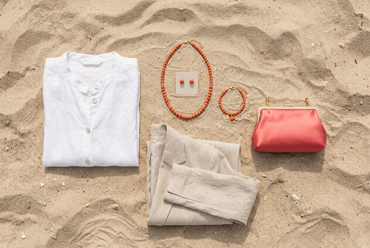 Bijoux corail et tenue : associations gagnantes (estivale, soirée, bureau) - illustration