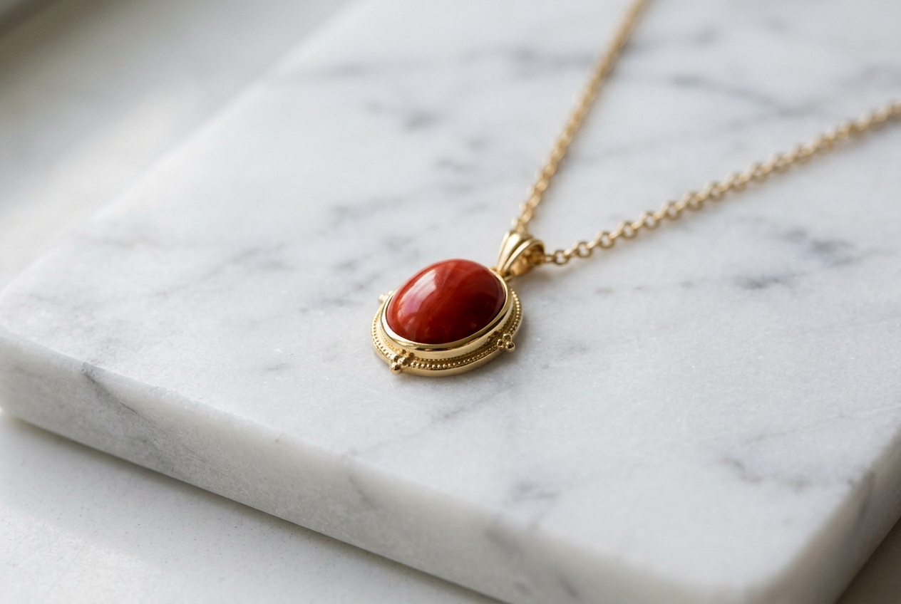 Pendentif corail rouge or jaune - illustration
